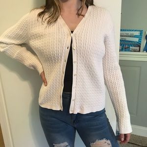 Ralph Lauren Cable-Knit White Button Up Sweater